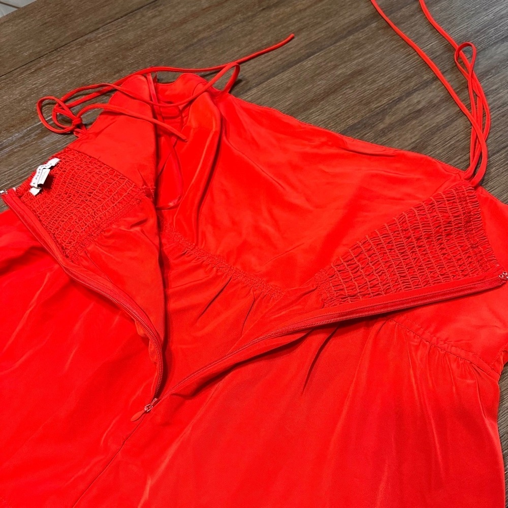 Free Assembly Red Dress Spaghetti Strap Smocked Bodice Tiered Midi M - Picture 5 of 17